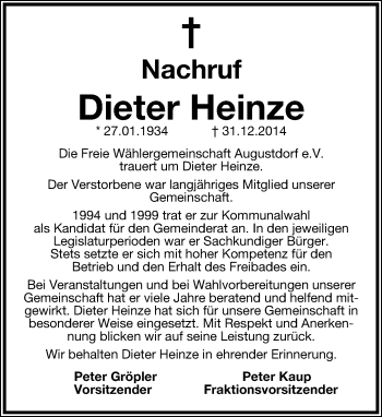 Anzeige  Dieter Heinze  Lippische Landes-Zeitung