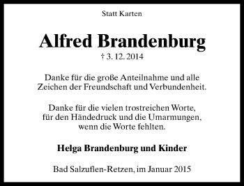 Anzeige  Alfred Brandenburg  Lippische Landes-Zeitung