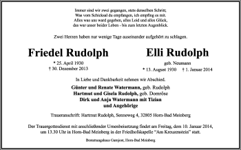 Anzeige  Friedel Rudolph  Lippische Landes-Zeitung