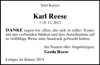 Anzeige  Karl Reese  Lippische Landes-Zeitung