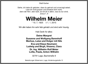 Anzeige  Wilhelm Meier  Lippische Landes-Zeitung
