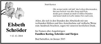 Anzeige  Elsbeth Schröder  Lippische Landes-Zeitung
