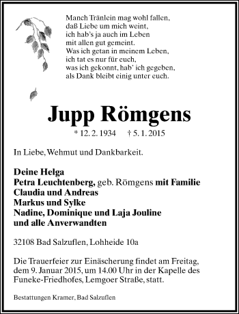 Anzeige  Jupp Römgens  Lippische Landes-Zeitung