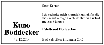 Anzeige  Kuno Böddecker  Lippische Landes-Zeitung