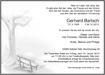 Anzeige  Gerhard Bartsch  Lippische Landes-Zeitung