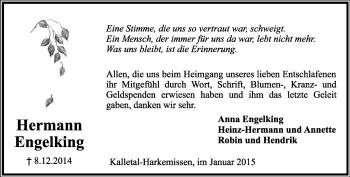 Anzeige  Hermann Engelking  Lippische Landes-Zeitung