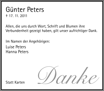 Anzeige  Günter Peters  Lippische Landes-Zeitung