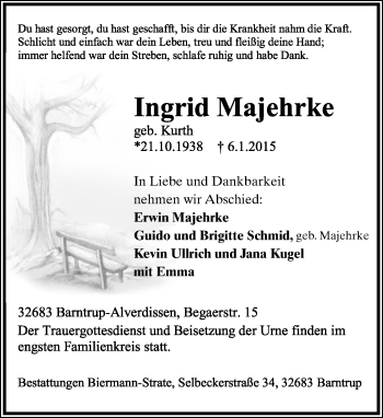 Anzeige  Ingrid Majehrke  Lippische Landes-Zeitung