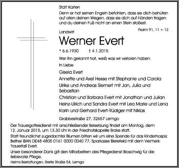 Anzeige  Werner Evert  Lippische Landes-Zeitung