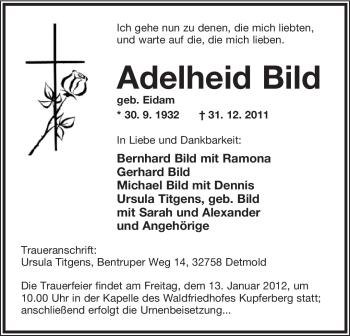 Anzeige  Adelheid Bild  Lippische Landes-Zeitung