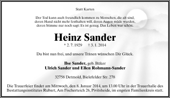 Anzeige  Heinz Sander  Lippische Landes-Zeitung