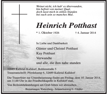 Anzeige  Heinrich Potthast  Lippische Landes-Zeitung