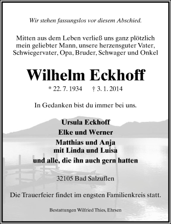 Anzeige  Wilhelm Eckhoff  Lippische Landes-Zeitung