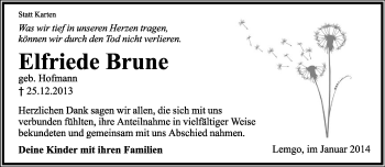 Anzeige  Elfriede Brune  Lippische Landes-Zeitung