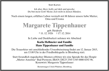 Anzeige  Margarete Tippenhauer  Lippische Landes-Zeitung