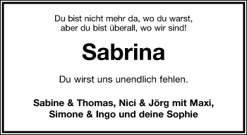Anzeige  Sabrina Schling  Lippische Landes-Zeitung