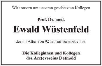 Anzeige  Ewald Wüstenfeld  Lippische Landes-Zeitung