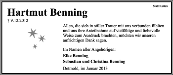 Anzeige  Hartmut Benning  Lippische Landes-Zeitung