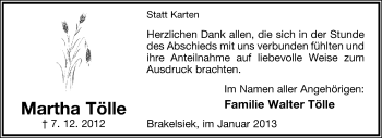 Anzeige  Martha Tölle  Lippische Landes-Zeitung