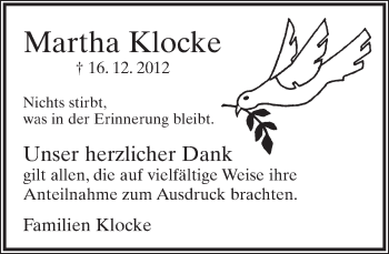 Anzeige  Martha Klocke  Lippische Landes-Zeitung