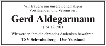 Anzeige  Gerd Aldegarmann  Lippische Landes-Zeitung