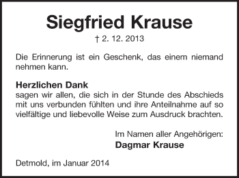Anzeige  Siegfried Krause  Lippische Landes-Zeitung