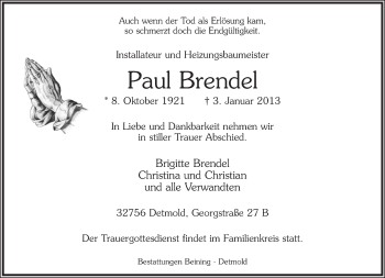 Anzeige  Paul Brendel  Lippische Landes-Zeitung