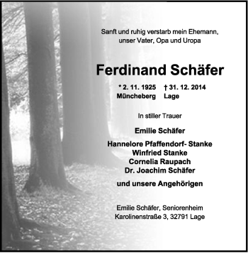 Anzeige  Ferdinand Schäfer  Lippische Landes-Zeitung