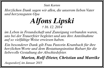 Anzeige  Alfons Lipski  Lippische Landes-Zeitung