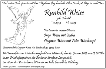 Anzeige  Runhild Weise  Lippische Landes-Zeitung
