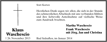 Anzeige  Klaus Waschescio  Lippische Landes-Zeitung