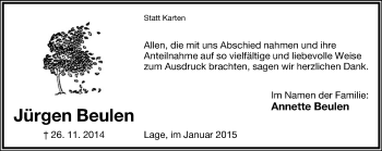 Anzeige  Jürgen Beulen  Lippische Landes-Zeitung