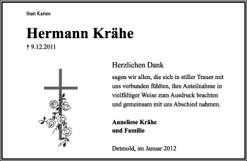 Anzeige  Hermann Krähe  Lippische Landes-Zeitung