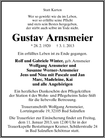 Anzeige  Gustav Arnsmeier  Lippische Landes-Zeitung