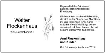 Anzeige  Walter Flockenhaus  Lippische Landes-Zeitung