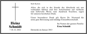 Anzeige  Heinz Schmidt  Lippische Landes-Zeitung
