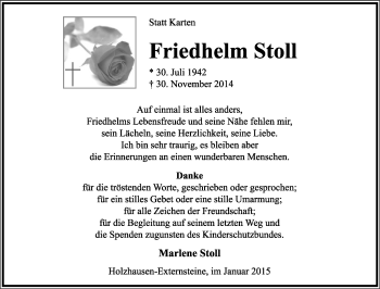 Anzeige  Friedhelm  Stoll  Lippische Landes-Zeitung