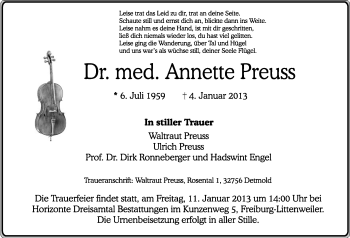 Anzeige  Annette Preuss  Lippische Landes-Zeitung