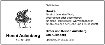 Anzeige  Henni Aulenberg  Lippische Landes-Zeitung