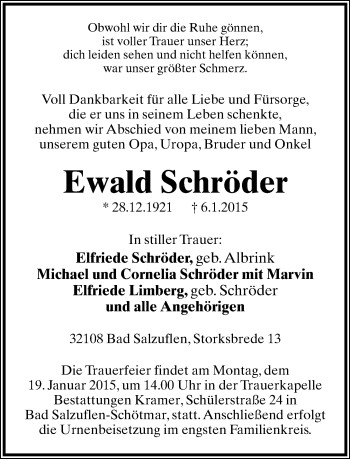 Anzeige  Ewald Schröder  Lippische Landes-Zeitung