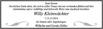 Anzeige  Willy Kleinwächter  Lippische Landes-Zeitung