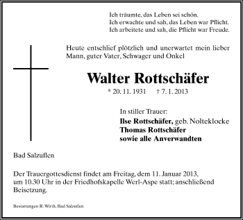 Anzeige  Walter Rottschäfer  Lippische Landes-Zeitung