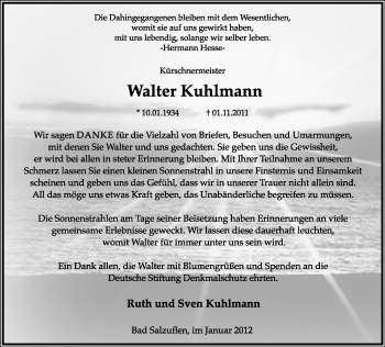 Anzeige  Walter Kuhlmann  Lippische Landes-Zeitung