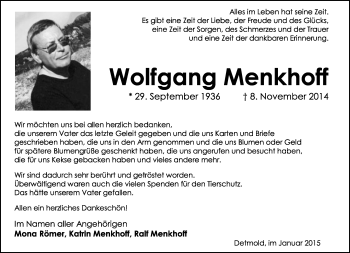 Anzeige  Wolfgang Menkhoff  Lippische Landes-Zeitung
