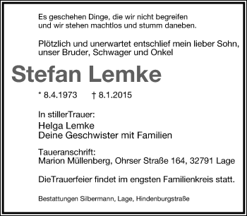 Anzeige  Stefan Lemke  Lippische Landes-Zeitung
