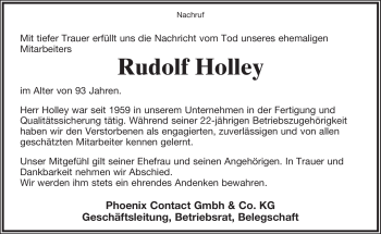 Anzeige  Rudolf Holley  Lippische Landes-Zeitung