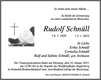 Anzeige  Rudolf Schnüll  Lippische Landes-Zeitung