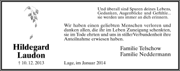 Anzeige  Hildegard Laudon  Lippische Landes-Zeitung