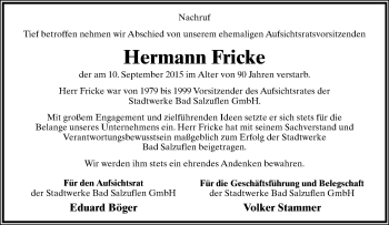 Anzeige  Hermann Fricke  Lippische Landes-Zeitung