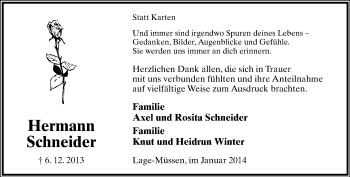 Anzeige  Hermann Schneider  Lippische Landes-Zeitung